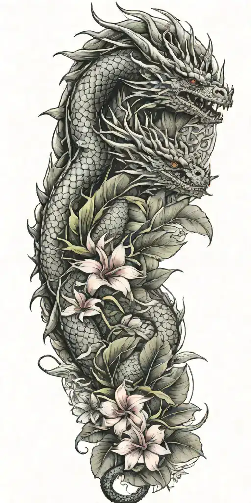 Dragon Winding With Dragonfruit Plant And Plumeria