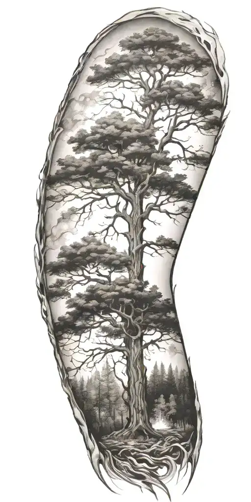 Tall Tree Surrounded By Flames