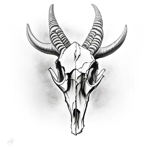 Merino Ram Skull With Wheat Heads Around