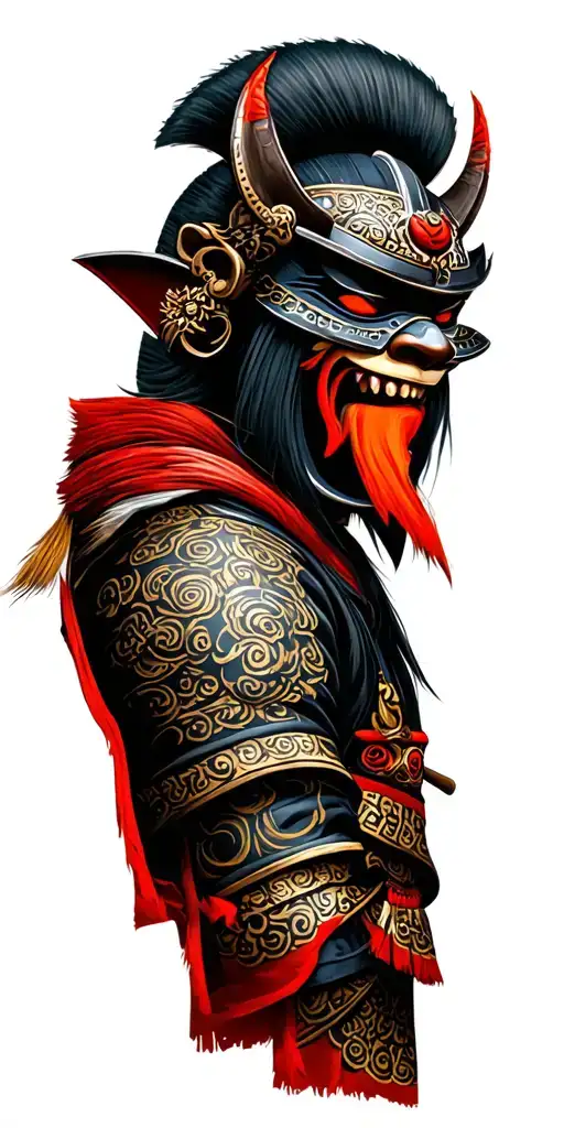 Oni Mask With A Samurai Warrior Wielding