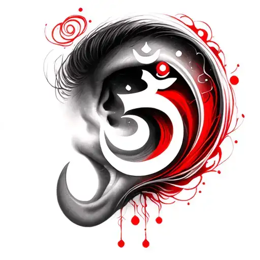 Inner Ear Tattoo With Om Symbol And Red Ink