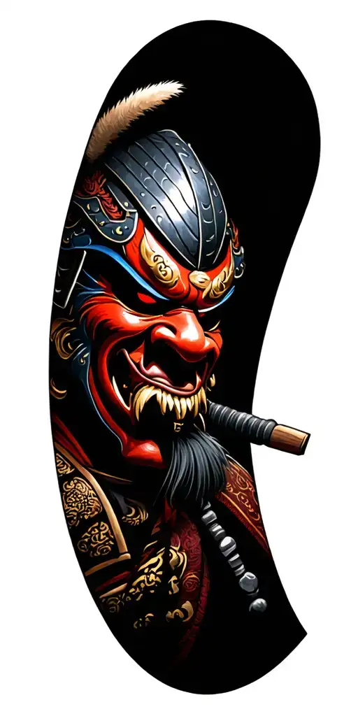 Oni Mask With A Samurai Warrior Wielding