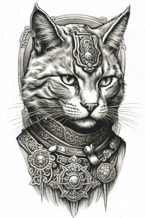 Russian Blue Cat Samurai Warrior