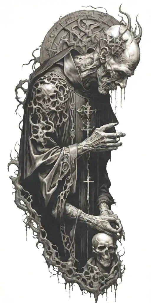 A Haunting Image Of A Priest Communing With Demonic Entities In A Ritualistic Setting