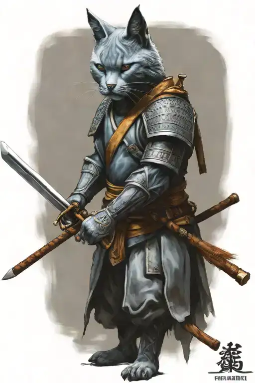 Head To Toe Russian Blue Cat Samurai Warrior Battling