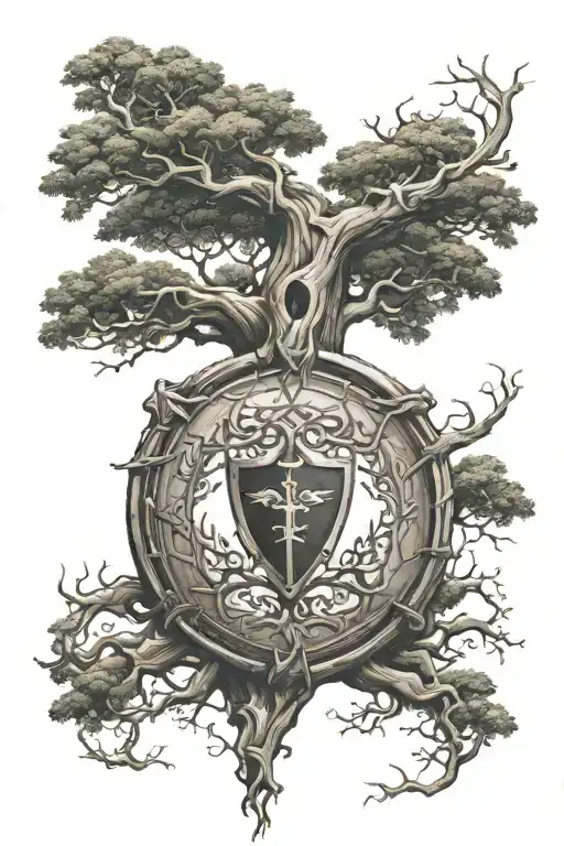 Cryptic Tree Of Life Intertwined With A Shield Of Protection