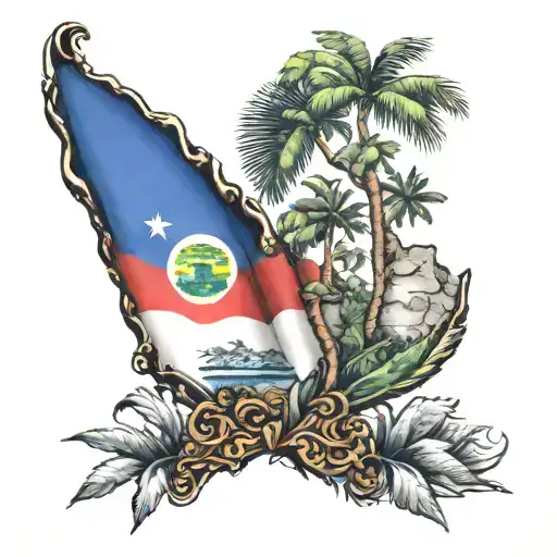 A Vibrant And Detailed Tattoo Of The Costa Rica Flag With A Tropical Background