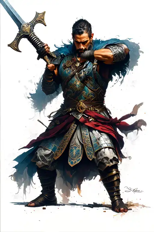 Stoic Warrior Wielding A Sword