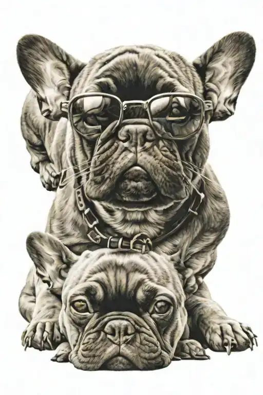 Two French Bulldogs Laying In The Sun With Glasses On