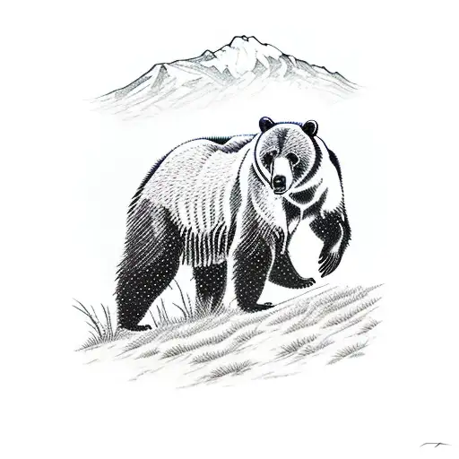 Grizzly Bear Fly Fishing In The Mountains