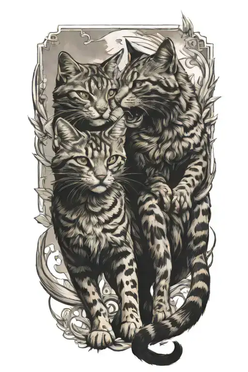 Two Warrior Cats Standing Fighting As A Team