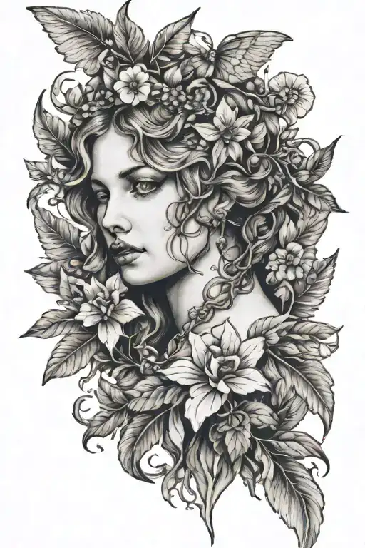 Vintage Angel Linework Faces Eyes Snakes Foliage