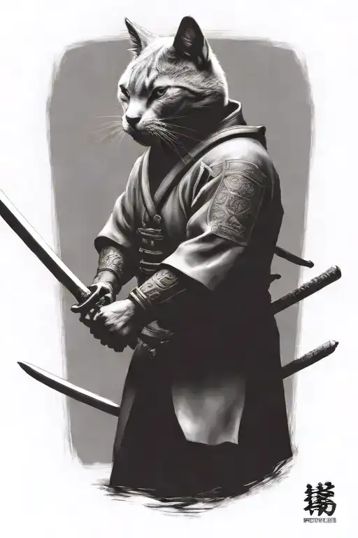 Head To Toe Russian Blue Cat Samurai Warrior Battling