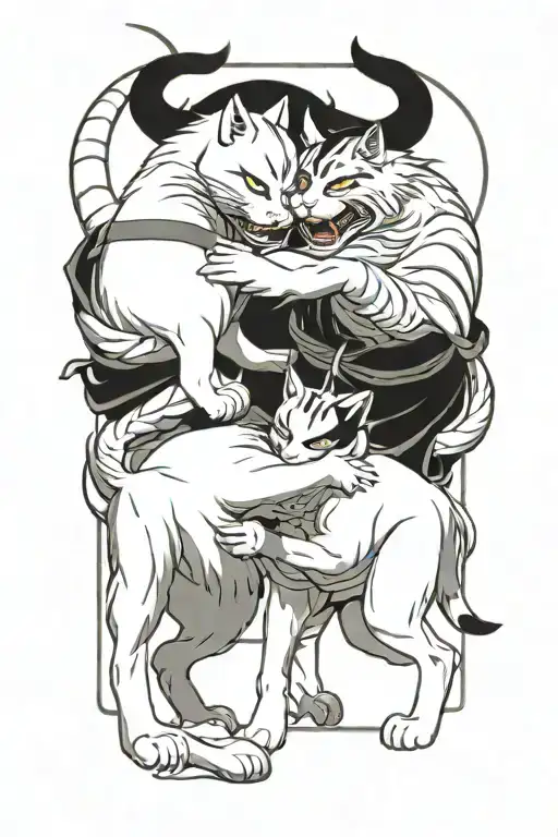 Two Samurai Warrior Cats Fighting As A Team