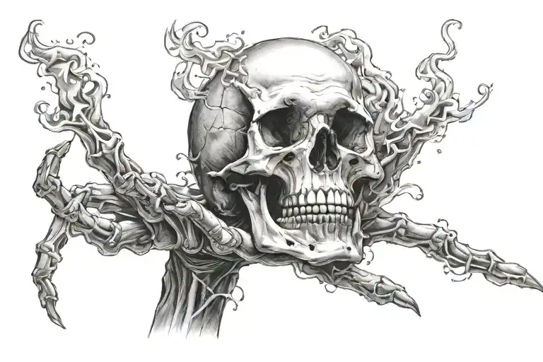 A Flat Hand With Smoke Coming From The Hand And A Skull Coming From The Smoke