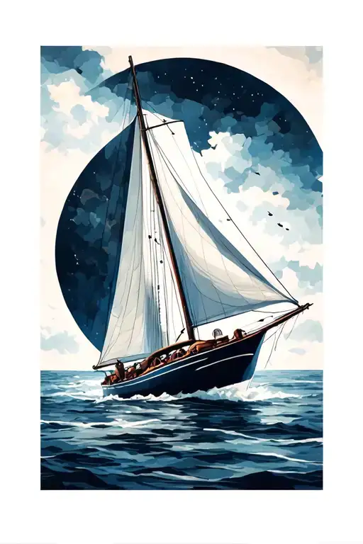 Sail Boat With Geo Lines In The Background