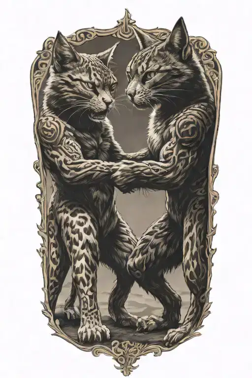 Two Clothed Warrior Cats Fighting Stance