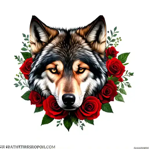 Wolf And Red Roses Wrapped
