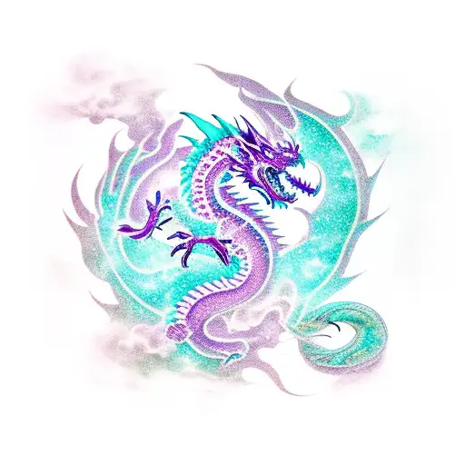Teal And Purple Dragon With Galaxy Background