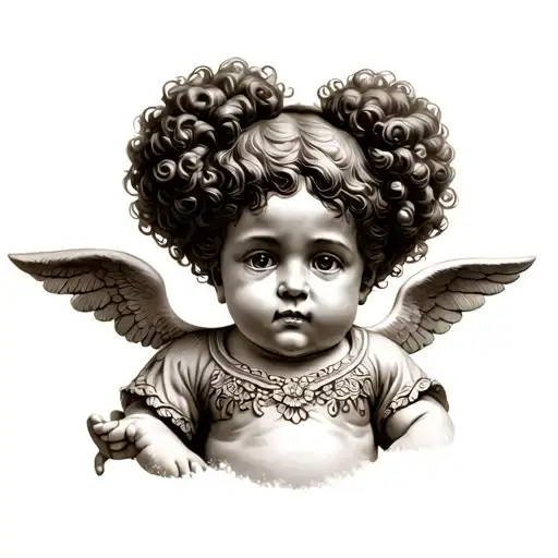 Cherub Tattoo With Two Afro Puffs
