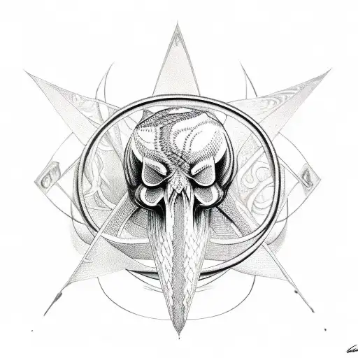 Alchemy-inspired Snake Wrapped Around A Skull With A Crescent Moon In The Background