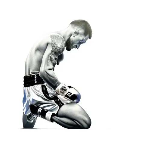 A Boxer In A Boxing Ring Kneeling After Taking A Hard Punch