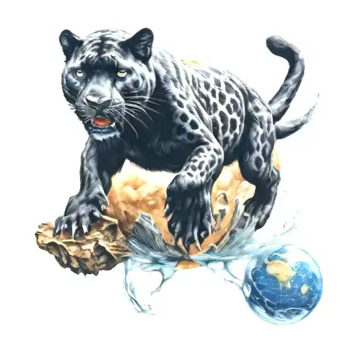 Panther Pouncing On Earth Globe