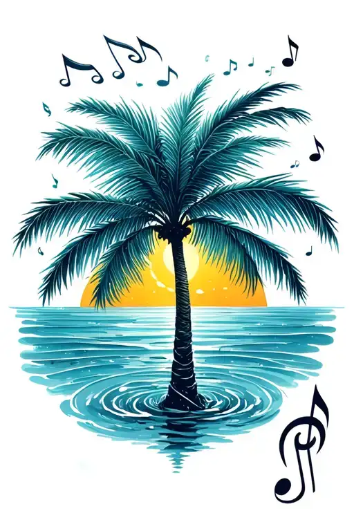 Palm Tree Sun Shining Water Music Notes