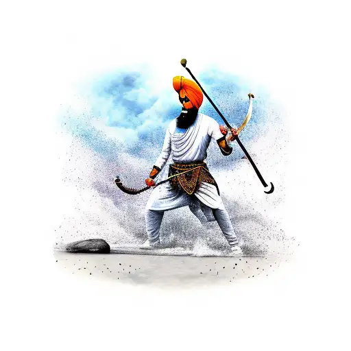 Sikh Warrior Performing Gatka With An Eagle Soaring Above