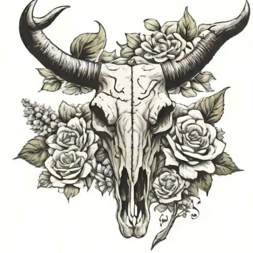 Longhorn Skull With Flowers Off The Horn