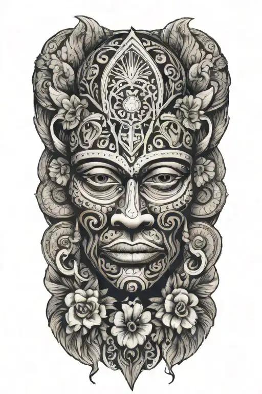 Puerto Rican Taino Tribal Tattoo With Flowers