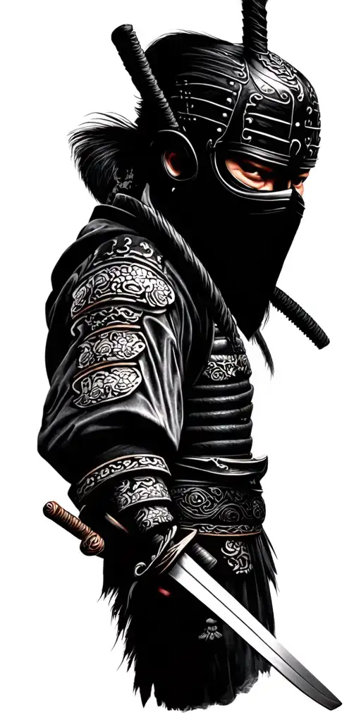 Samurai With Katana In Mask Black And White