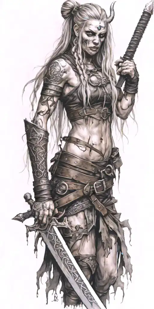 Viking Zombie Girl All Bloody Sword With Cuff