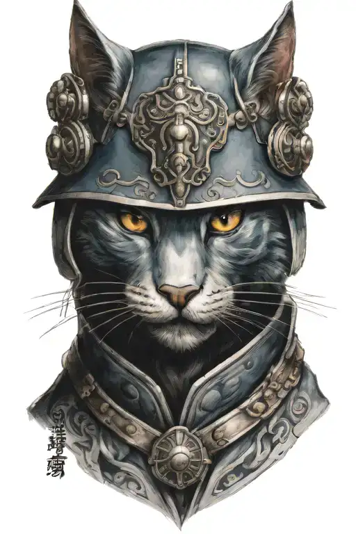 Head To Toe Russian Blue Cat Samurai Warrior Battling