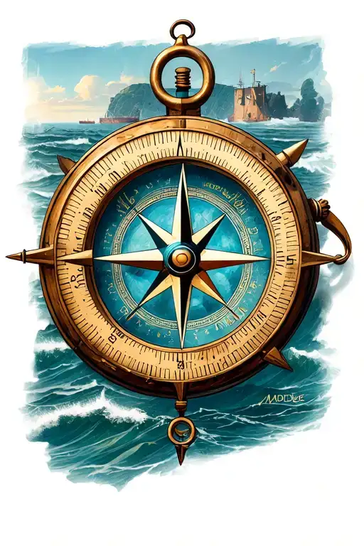 Nautical Compass Design Featuring Iles De La Madeleine In The Backround