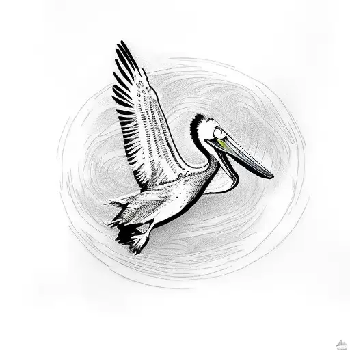 Continuous Line Drawing Pelican Taking Flight In Silhouette