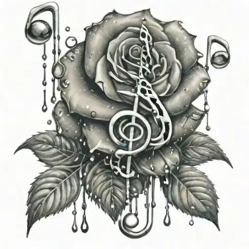 A Music Note Made Of Raindrops Falling On A Rose Garden