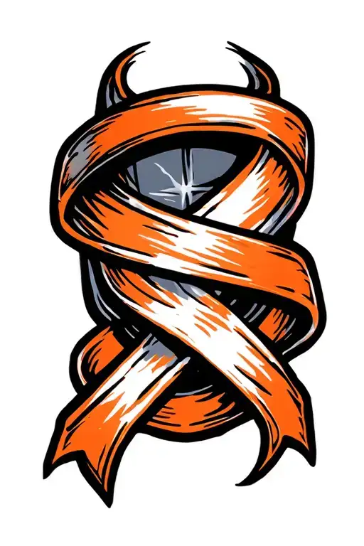 Orange Cancer Ribbon Wrapped Tightly Around Geographic Design