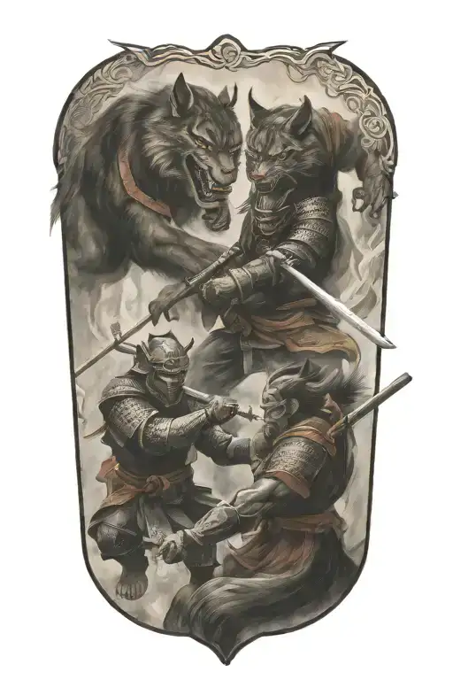 Two Samurai Warrior Cats Fighting Demons