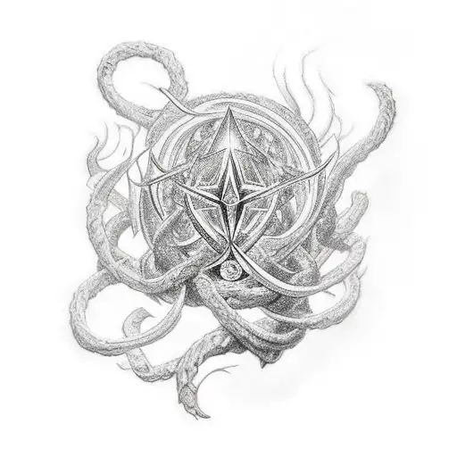 Elden Ring Inspired Tattoo Featuring Intricate Gaming Symbols Intertwined With Smoke And Weed Leaves