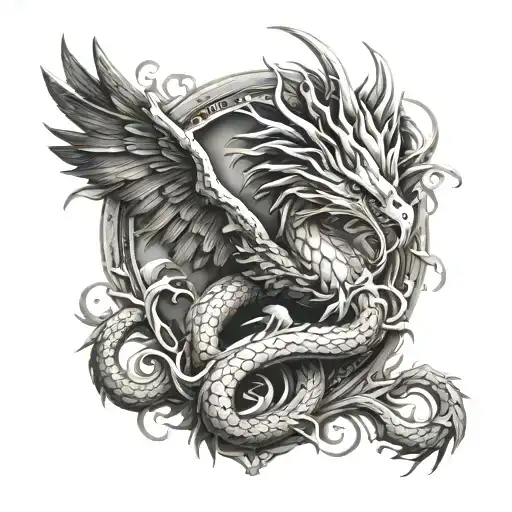 Pheonix And Western Style Dragon
