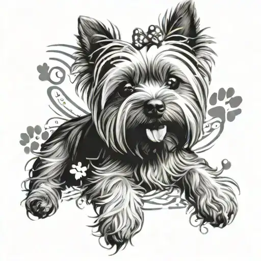 Yorkie Dog Paw Print With Yorkie Foto Inside Representing