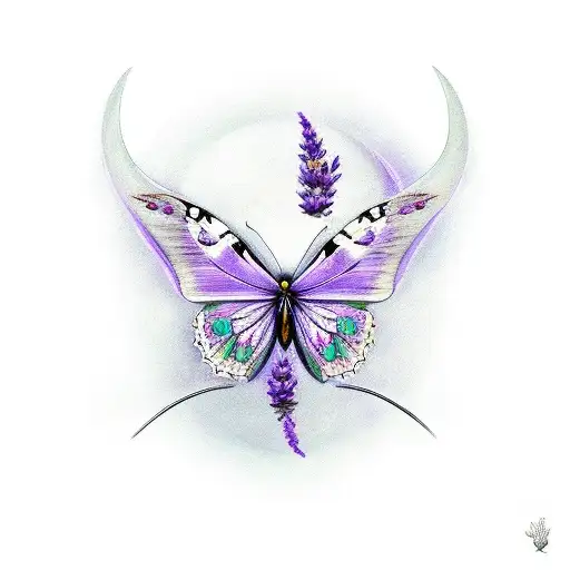 Butterfly With Lavender With Crescent Moon