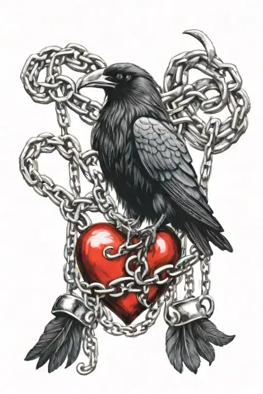 An Adult Large Raven Shrouded In Chains Holding A Heart In Its Paws