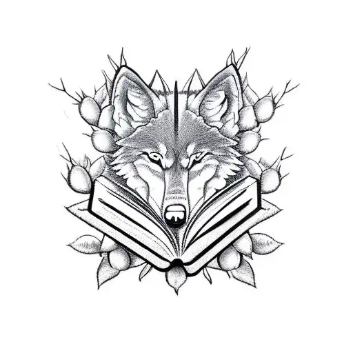 Open Book With Thorns And Roses Coming Out To Form A Wolf