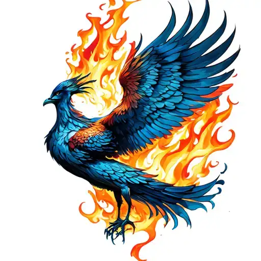 Lady Body As A Phoenix Rising From Flames