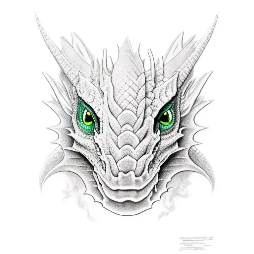 Dragon Black And Grey With Green Eyes Tattoo