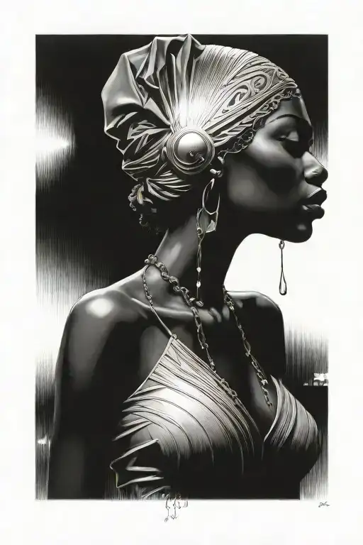 Black Woman Vibing To Music Dark Rainy Night Art Deco Noir