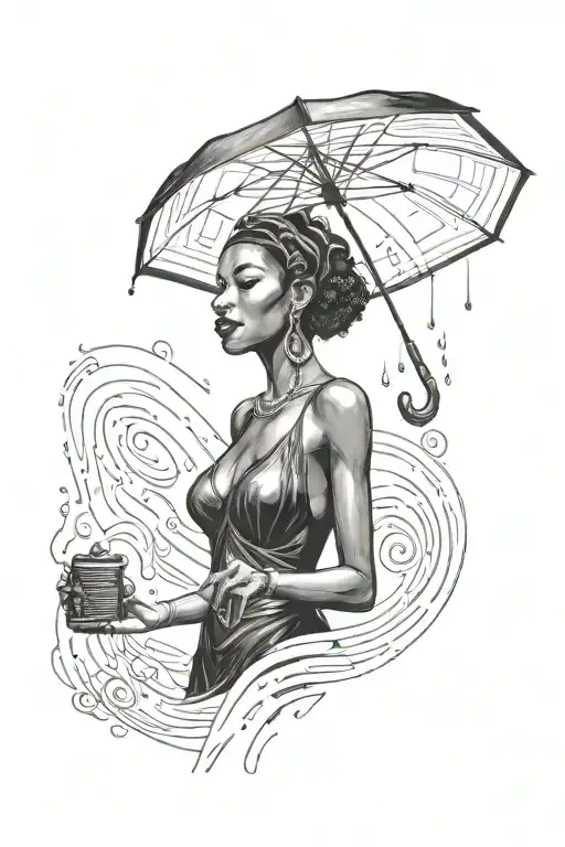 Black Woman Vibing To Music Dark Rainy Night Art Deco Noir