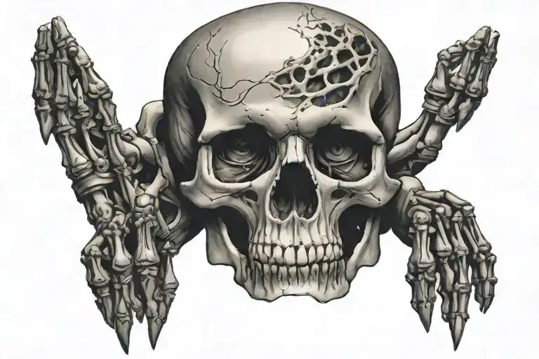 Skeleton Face On Hand